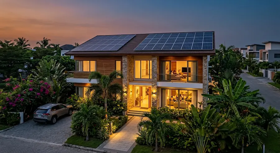 Affordable home solar system in Nigeria — modern family home with rooftop solar panels