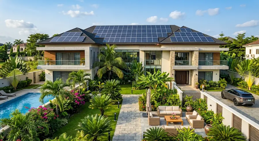 Home solar power Nigeria — spacious family home with rooftop solar