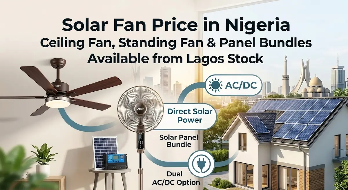 Solar fan price in Nigeria — ceiling fan, standing fan, and panel bundle range