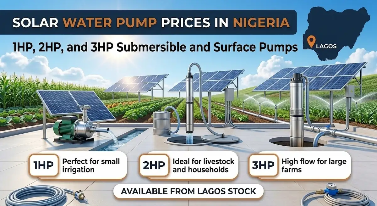 Solar water pump price in Nigeria — 1HP, 2HP, and 3HP submersible and surface pumps