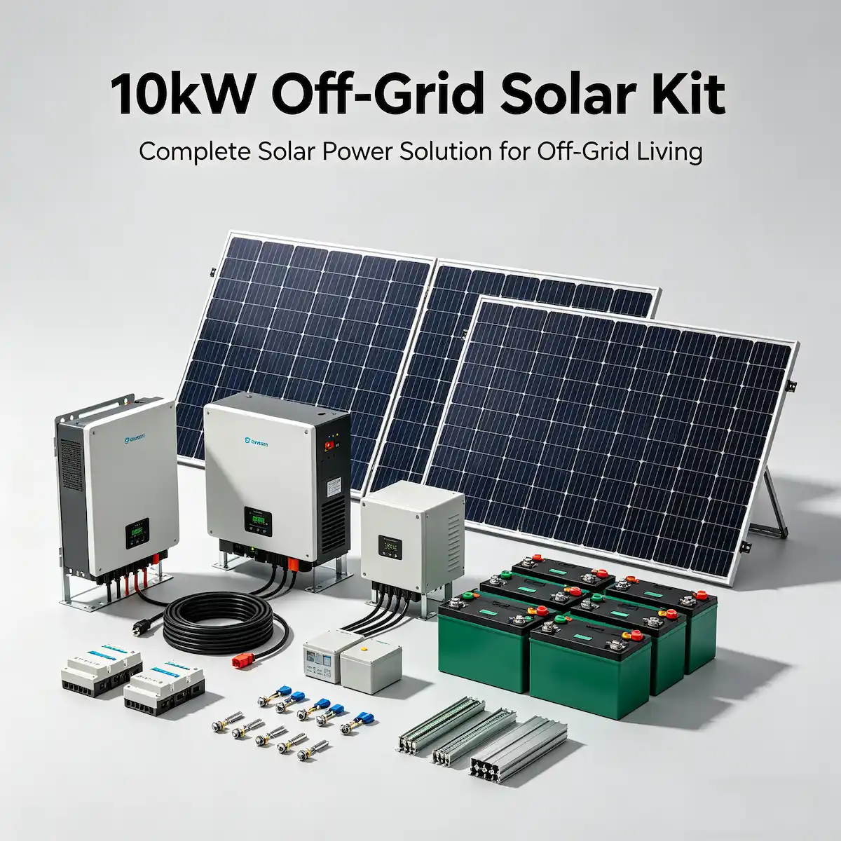 10kW Off-Grid Solar Kit Africa: Complete solar panel kit with 20 panels, inverter, and 19.2kWh batteries for large homes and businesses across Africa