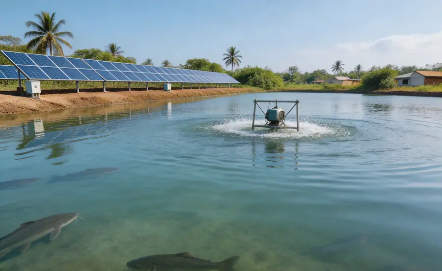 Agricultural solar solutions Africa: fish pond aeration and circulation system powered by solar energy for African aquaculture