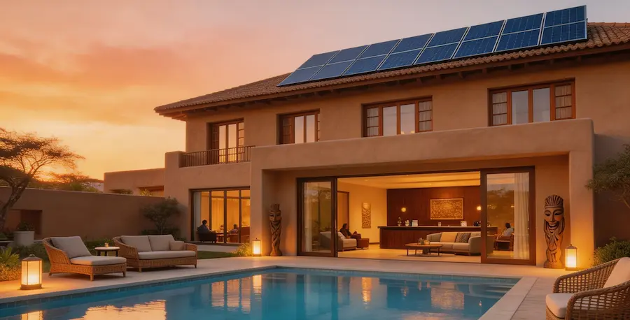 Large scale solar for business Africa: hotel with commercial solar installation Africa ensuring uninterrupted guest comfort and amenities