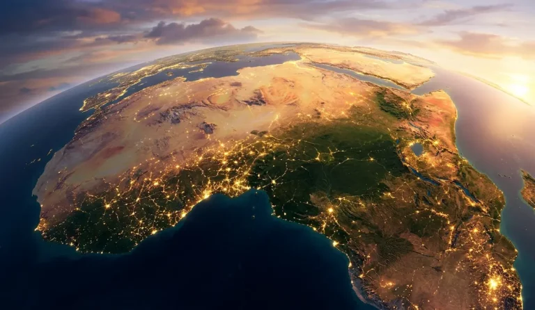 Solar panels dotting African rooftops from above